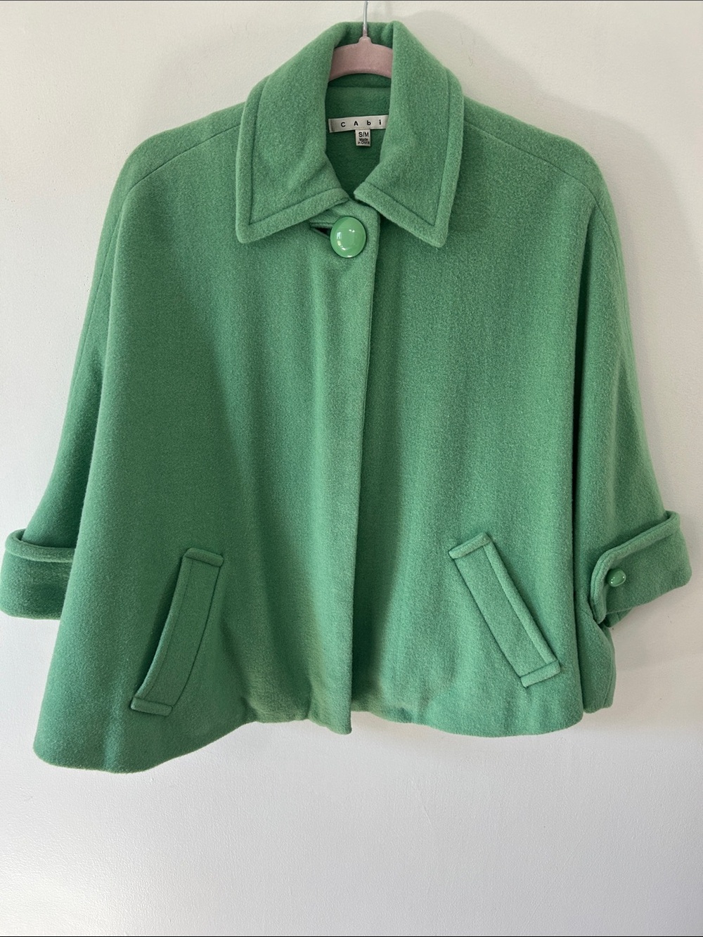 CAbi Wool Blend Cape #168 Green Size S/M 50’s Inspired with Polka Dot Lining - Picture 15 of 15